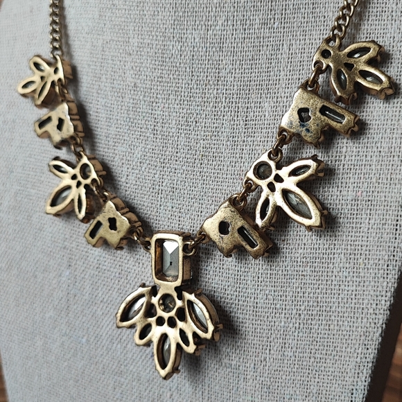 J Crew Emerald Cut Peach and Smoke Rhinestone Statement Necklace Citrine Navette - Picture 4 of 16